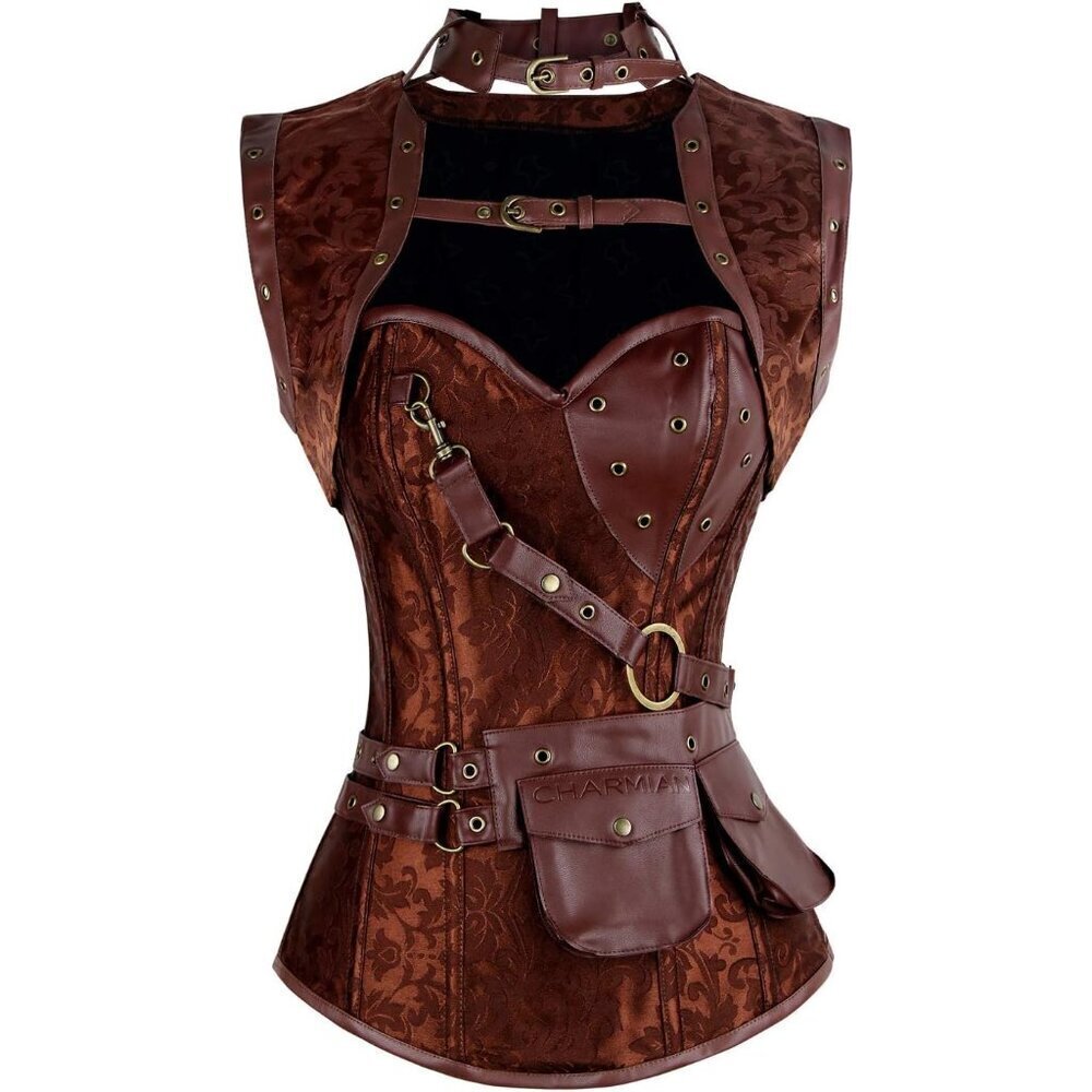 Women's Steampunk Corset Top Steel Boned Buckle Lace Up Retro Bodice
